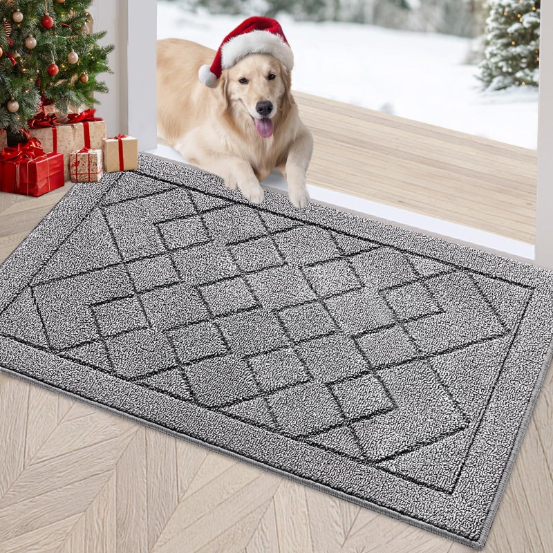 REFETONE Indoor Doormat, Front Back Door Mat 20"x32" Rubber Backing Non Slip Mats, Absorbent Washable Entrance Doormat for Entryway, Resist Dirt Low-Profile Inside Floor Mat for Muddy Shoes Light Grey - Image 1